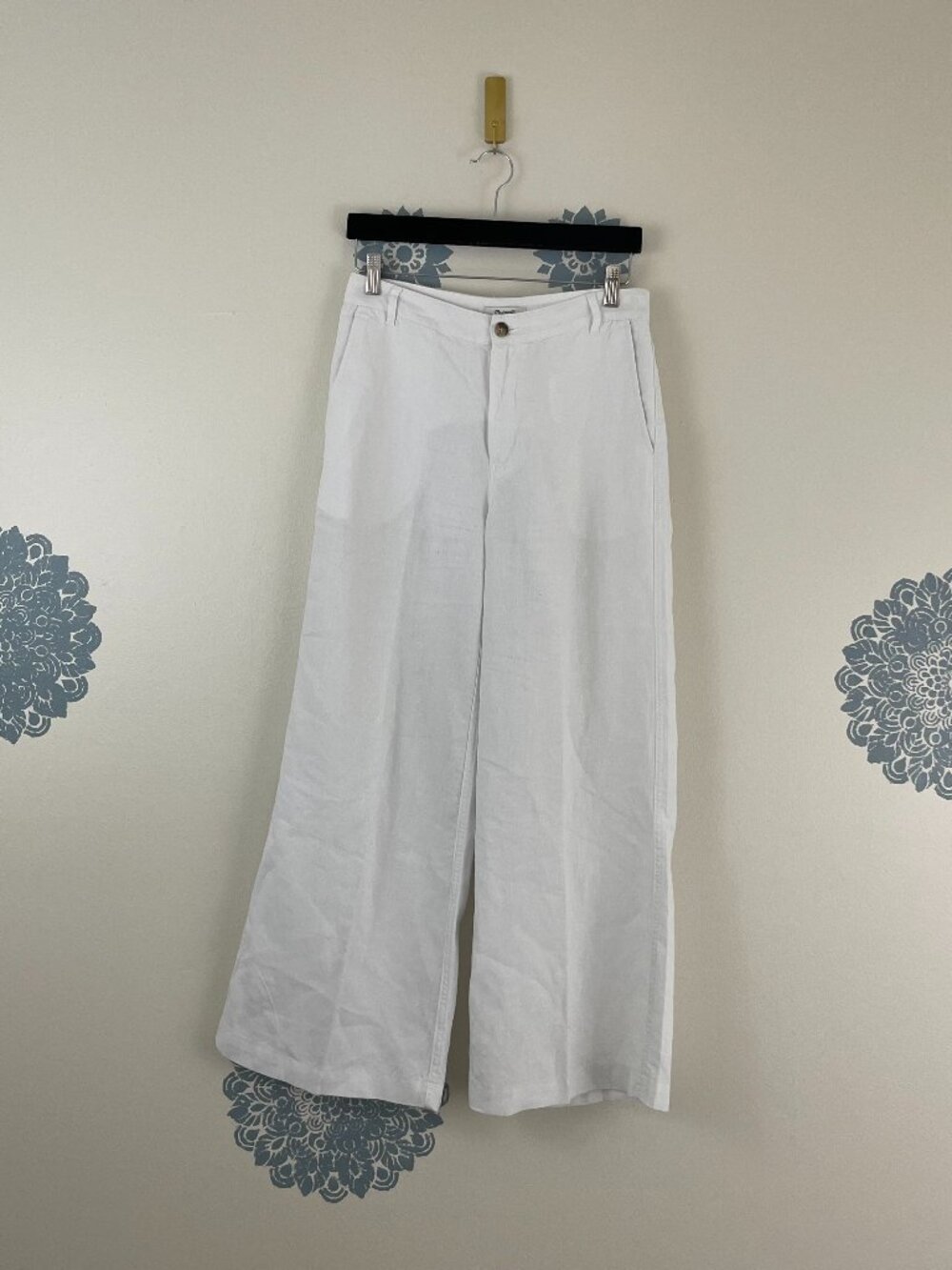 Madewell The Zoe Relaxed Wide Pants in 100% Linen Salt White Size 2
